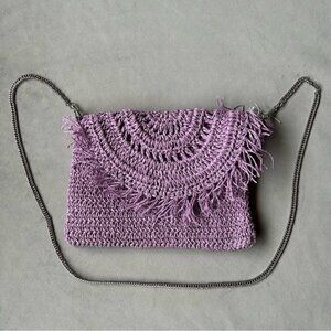 Urban Expressions Woven Straw Crossbody Bag Light Purple